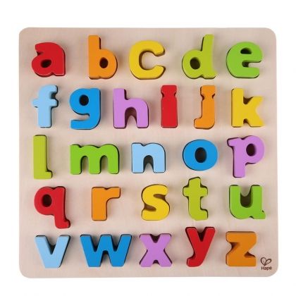 hape, дървен, пъзел, английска, английската, азбука, малки, букви, цветове, уча, играя, игра, игри, играчка, играчки