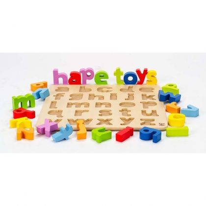 hape, дървен, пъзел, английска, английската, азбука, малки, букви, цветове, уча, играя, игра, игри, играчка, играчки