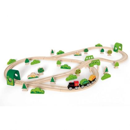hape, дървени, жп, релси, линии, в, гората, горски, мостове, влак, влакове, игра, игри, играчка, играчки
