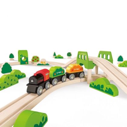 hape, дървени, жп, релси, линии, в, гората, горски, мостове, влак, влакове, игра, игри, играчка, играчки