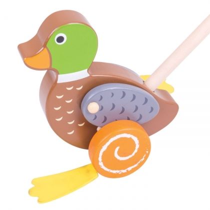 Bigjigs - Дървена играчка за бутане патица