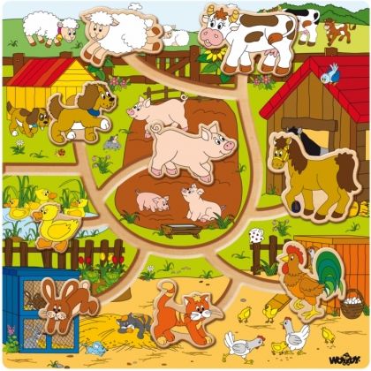 Woody - Детска дървена игра пъзел "Ферма" с движещи животни