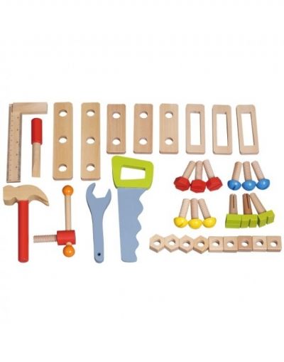 lelin, дървена, маса, работна, части, чук, метър, инструменти, работилница, игра, игри, играчка, играчки