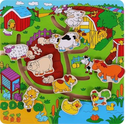 Woody - Детска дървена игра - Ферма - с движещи животни