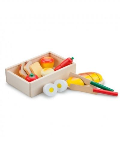 new classic toys, зеленчуци, продукти, за, рязане, в, кутия, закуска, дървени, дъска, игра, игри, играчка, играчки