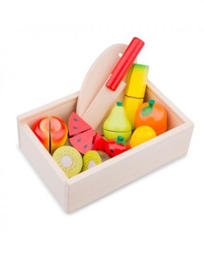 new classic toys, плодове, за, рязане, дървени, дъска, в, кутия, игра, игри, играчка, играчки