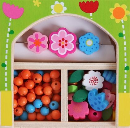 Woody - Дървени мъниста в кутия с цветя за бижута