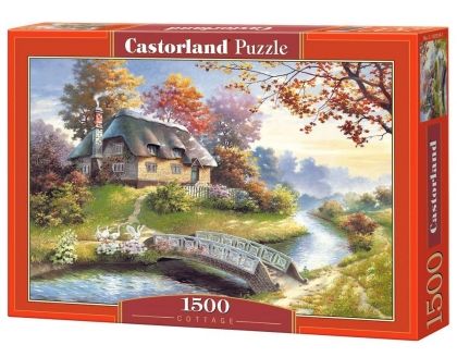 Castorland, колиба, река, мост, лебеди, природа, пъзел, пъзели, puzzles, пъзелите, пъзели