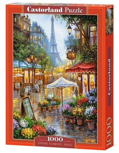 Castorland, Париж, Франция, пролет, пролетни цветя, цветя, магазин за цветя, дъжд, Айфеловата кула, пъзел, пъзели, puzzles, пъзелите, пъзели