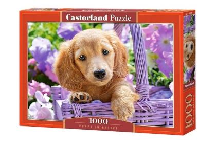 Castorland, кученце, кошница, цветя, пъзел, пъзели, puzzles, пъзелите, пъзели