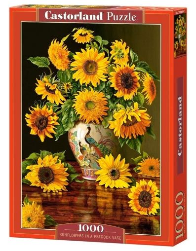 Castorland, ваза, цветя, слънчогледи, слънчоглед, ваза с цветя, паун, пауни, пъзел, пъзели, puzzles, пъзелите, пъзели 