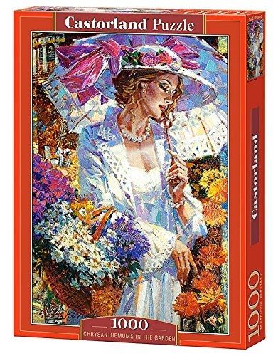 Castorland, жена, хризантеми, цветя, кошница, бяла рокля, бял чадър, пъзел, пъзели, puzzles, пъзелите, пъзели