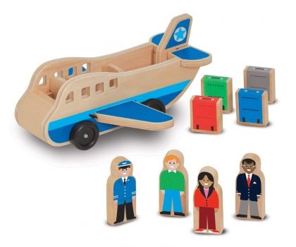 melissa & doug, дървен самолет с пътници и багаж, дървен самолет, дървено самолетче, пътници, самолет, самолетче, дървена играчка, дървена играчка за бутане, игра, игри, играчка, играчки