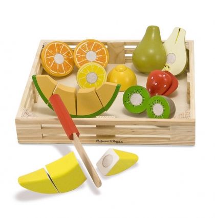 melissa & doug, дървен, комплект, плодове, дървени плодове, дървени плодове за рязане, дървени, дъска, ножче, игра, игри, играчка, играчки