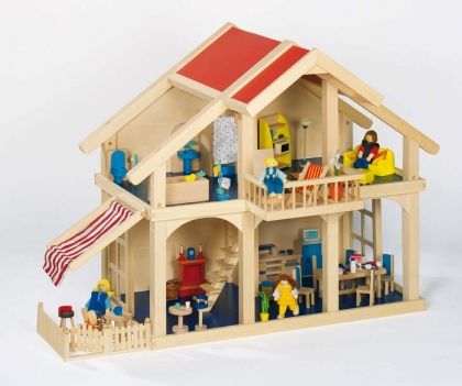 Goki, дървена кукленска къща на два етажа с двор, дървена куклена къща, дървена къща за кукли, дървена кукленска къща, дървена къщичка за кукли, кукленска къща играчки, игри къща, играчка, играчки, игри, игра