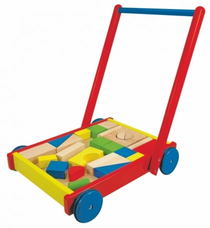 Woody - Детска дървена играчка - Конструктор-количка за прохождане