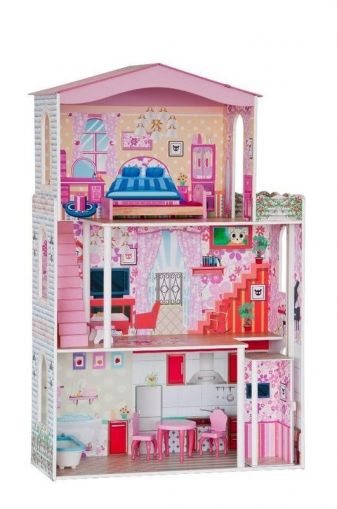 Woody - Дървена къща за кукли с асансьор - обзаведена