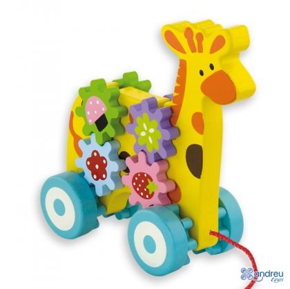 Andreu toys, дървена, играчка, за, дърпане, жираф, със, зъбни, колела, играчки, игри, игра