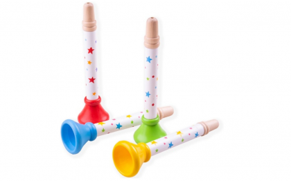 bigjigs, дървена музикална играчка, тромпет, различни цветове, музикална играчка, музикален инструмент, тромпетче, игра, игри, играчка, играчки