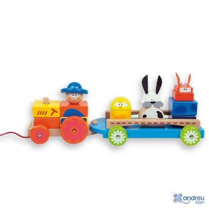 Andreu toys, дървен, трактор, с, ремарке, играчка, играчки, игри, игра