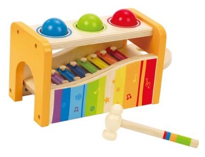 Hape, дървен, пъстроцветен, ксилофон, с, чукче, музикална играчка, играчка, играчки, игри, игра 
