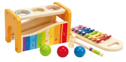 Hape, дървен, пъстроцветен, ксилофон, с, чукче, музикална играчка, играчка, играчки, игри, игра 