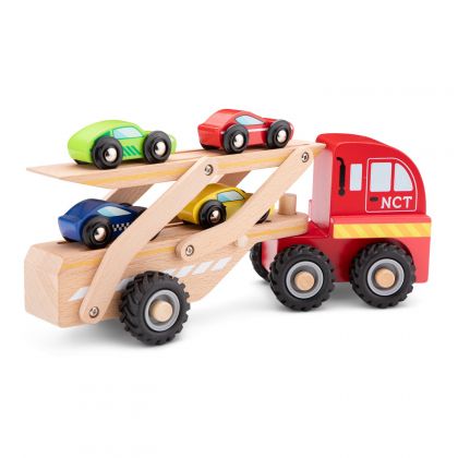 New Classic Toys - Дървена играчка - Автовоз с 4 коли 