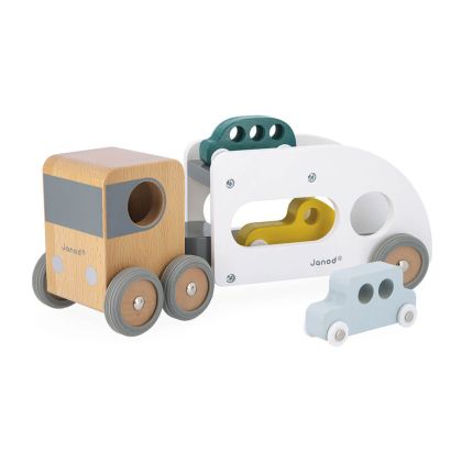 Janod - Дървена играчка - Автовоз с три автомобила