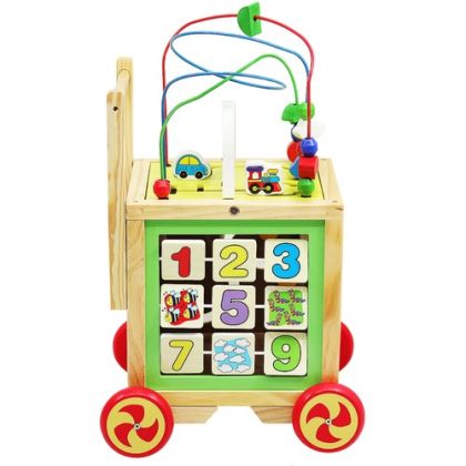 Дървена количка за бутане, образователен куб - Kruzzel