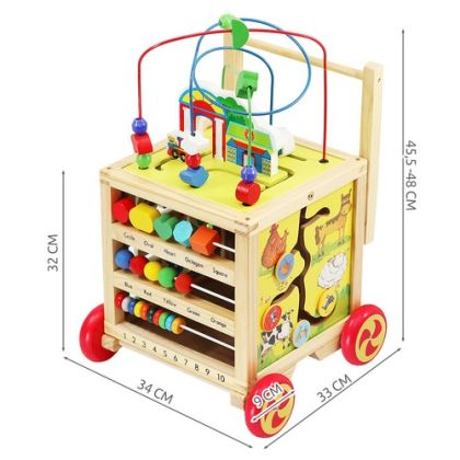 Дървена количка за бутане, образователен куб - Kruzzel