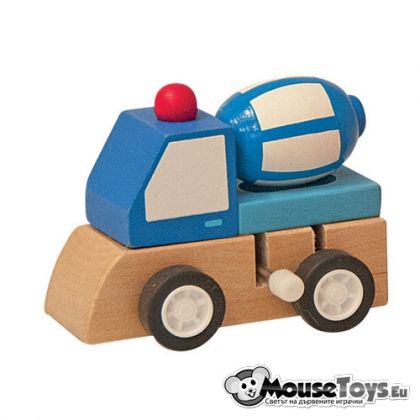 Woody - Дървена играчка бетоновоз с механизъм