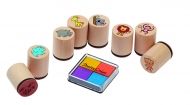 Goki - Творчески комплект дървени печати с цветен тампон - Диви животни