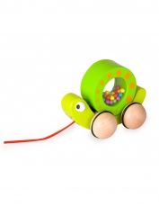 Classic World - Дървена играчка за дърпане - Охлювче с многоцветни топчета 