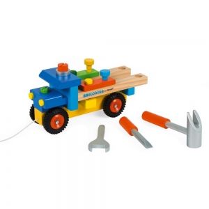 Janod - Дървена играчка за сглобяване и дърпане с инструменти - Камионче