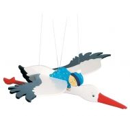 Goki - Висяща декорация за детска стая - Летящ щъркел с бебе
