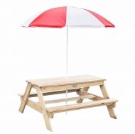 Classic world - Дървена маса с пейки и чадър за игри на открито 