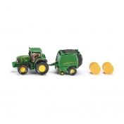 Siku -  Играчка трактор с ремарке и бали John Deere