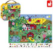 Janod, играчка, играчки, пъзел, пъзели, картонен пъзел, пъзел от картон, пъзел 24 части, детски пъзел за наблюдателност, пъзели за наблюдателност, пъзел с фермерска картина, пъзел ферма, пъзели в куфарче, продукти Janod, играчки Janod