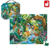 Janod, играчка, играчки, пъзел, пъзели, детски пъзел, пъзел 100 части, пъзели 100 части, пъзел в куфарче, пъзел от картон, картонени пъзели, пъзел джунгла, пъзел приключения в джунглата, продукти Janod, играчки Janod, пъзели Janod