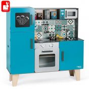 Janod, играчка, играчки, дървена играчка, дървени играчки, детска кухня, дървена кухня за деца, детска дървена кухня, кухня с аксесоари, детска кухня с аксесоари, синя детска кухня, голяма детска кухня, продукти Janod, играчки Janod