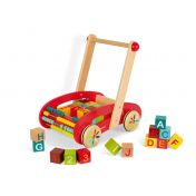 Janod, играчка, играчки, дървена играчка, дървена количка за бутане, количка за бутане, количка за бутане с дървени числа и букви, количка за бутане с активности, сметало, количка с различни активности, продукти Janod, играчки Janod, дървени кубчета