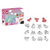 Janod, играчка, играчки, печат, печати, детски печати, печати за деца, комплект с печати, комплект печати еднорози, печати с еднорози, комплект детски печати с еднорози, творчество с печати, продукти Janod, играчки Janod, печати Janod