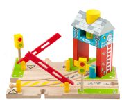 Bigjigs, играчка, играчки, дървена играчка, влакова композиция, влаков комплект, дървен влаков комплект, игра с влакчета, аксесоар за влакова композиция, сигнала кутия с бариери и светофари, комплект с бариери и светофари, продукти Bigjigs