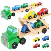 Дървен камион - влекач + комплект колички - Kruzzel