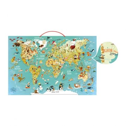 Vilac - Детска магнитна карта на света - Френска версия