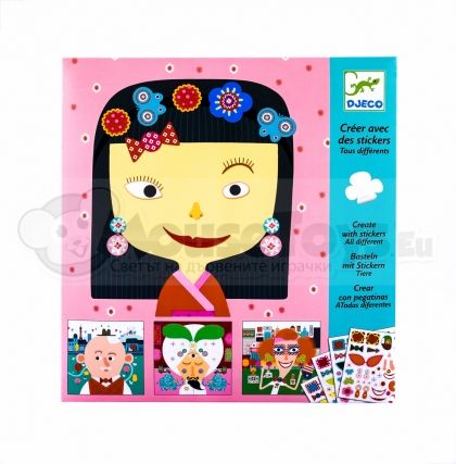 Djeco - Детски комплект направете със стикери забавна физиономия