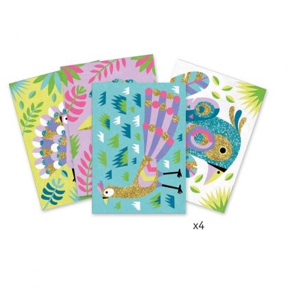 Djeco, креативен, Творчески комплект за оцветяване с брокат блестящи птици, цветен пясък, пясък, птици