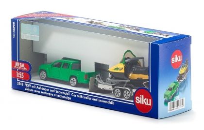 Siku -  Играчка пикап Volkswagen Amarok с ремарке и снегоход