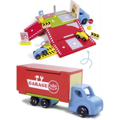 Vilac - Детска дървена играчка камион - гараж