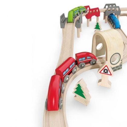 hape, дървени, релси, влакче, влак, влакове, линии, мост, мостове, издигаща се, спускаща се, аксесоари, игра, игри, играчка, играчки